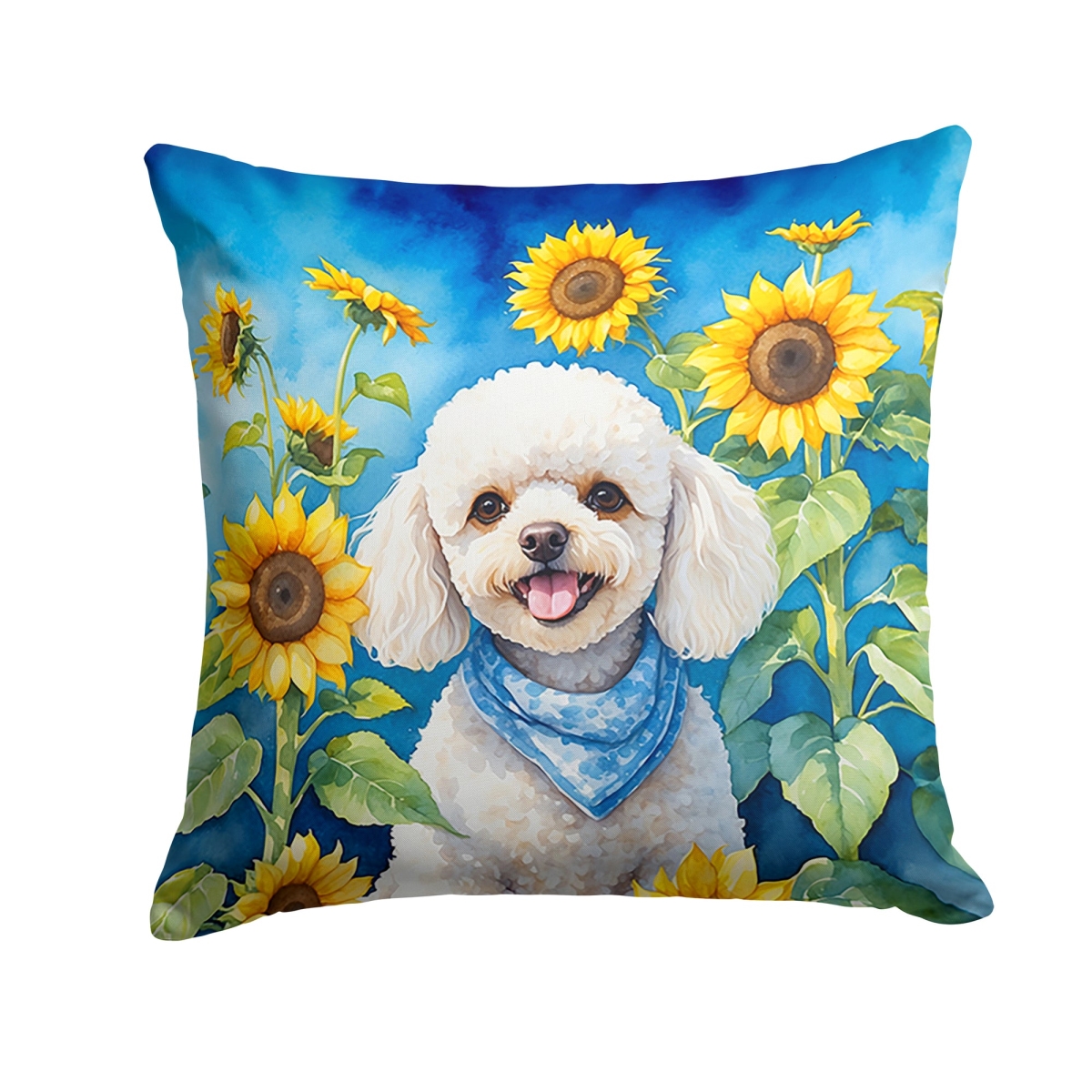 18 x 18 in. White Poodle in Sunflowers Throw Pillow