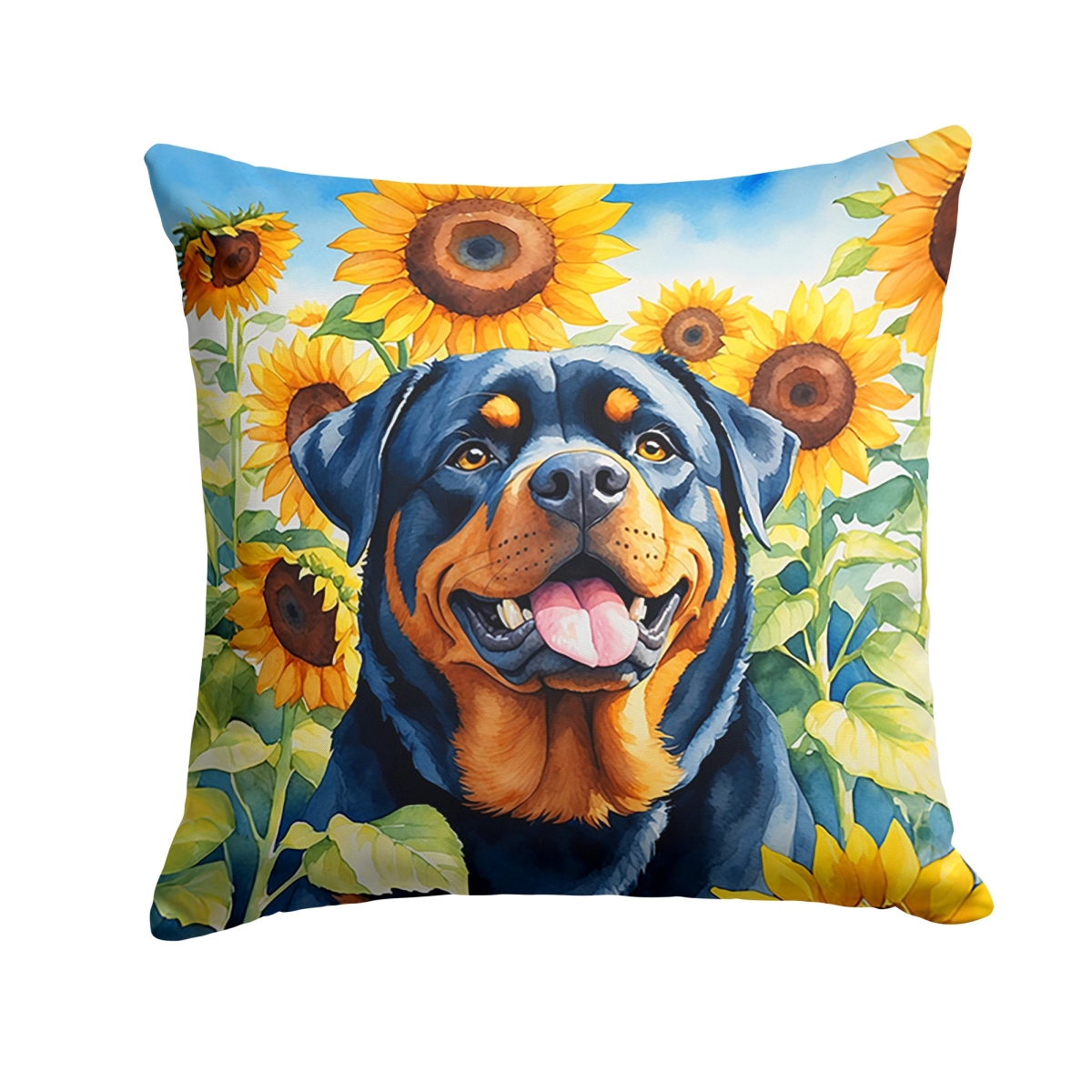 18 x 18 in. Rottweiler in Sunflowers Throw Pillow