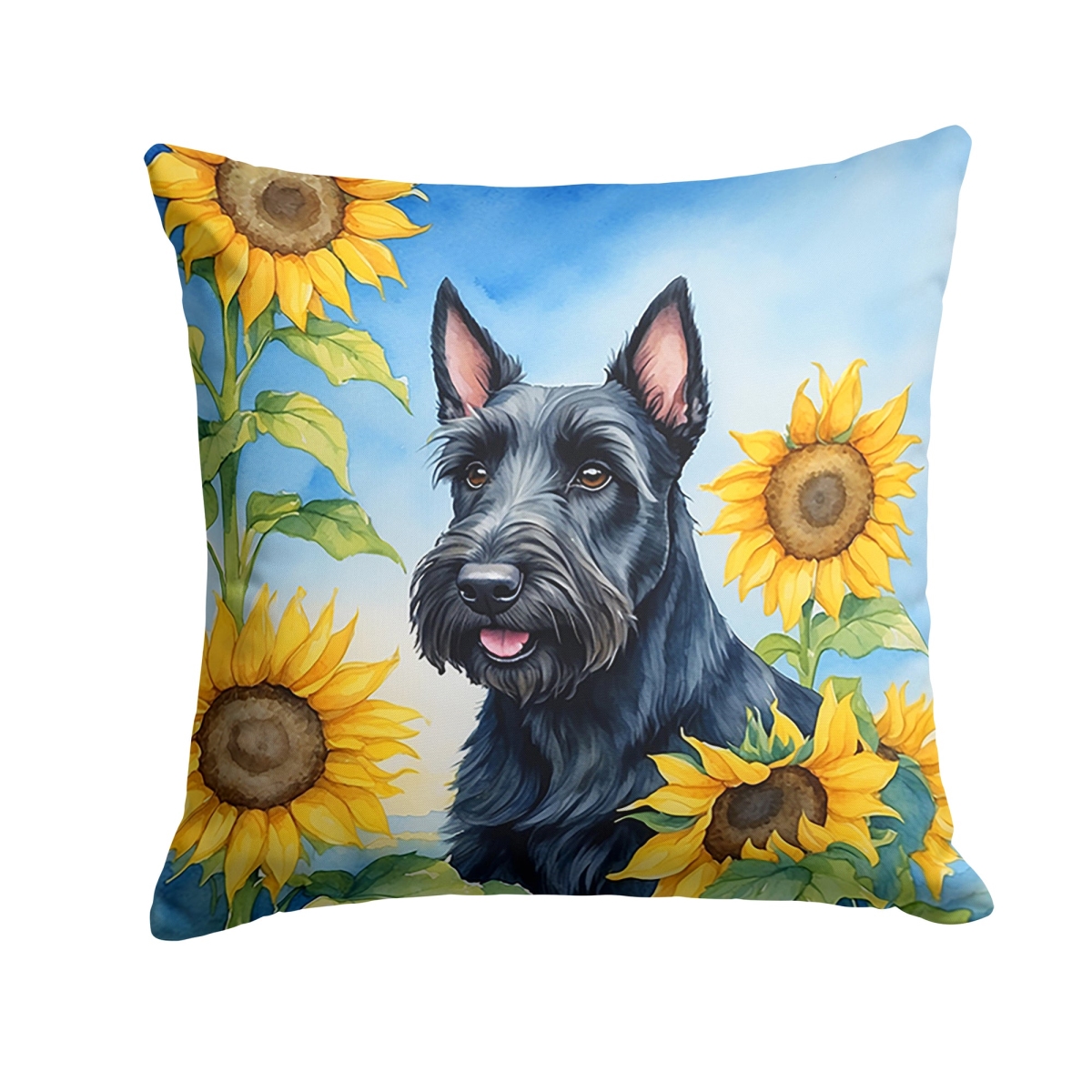 18 x 18 in. Scottish Terrier in Sunflowers Throw Pillow