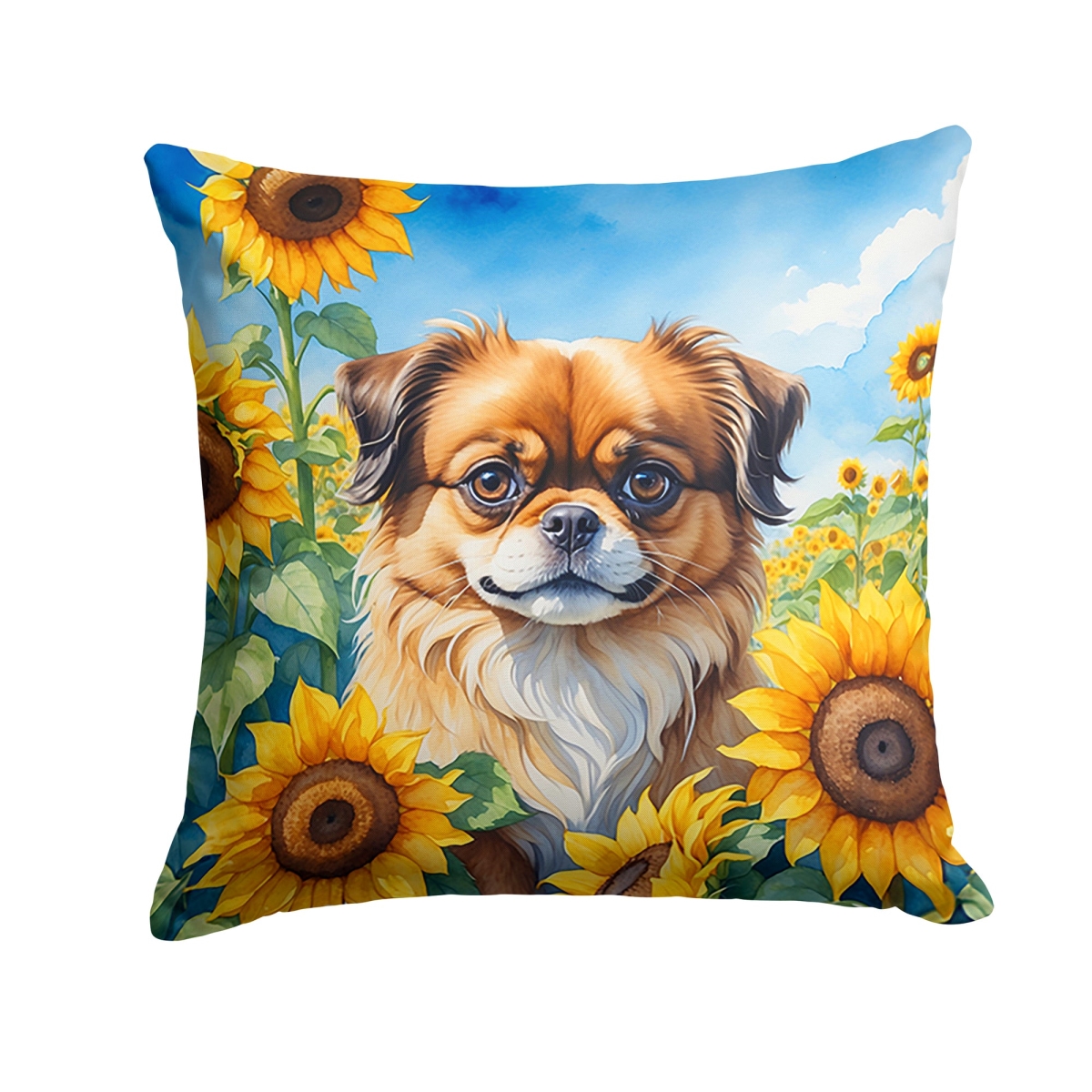 18 x 18 in. Tibetan Spaniel in Sunflowers Throw Pillow
