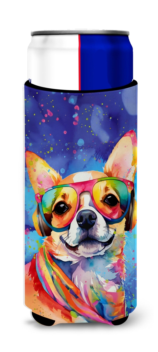 12 oz Chihuahua Hippie Dawg Hugger for Ultra Slim Cans