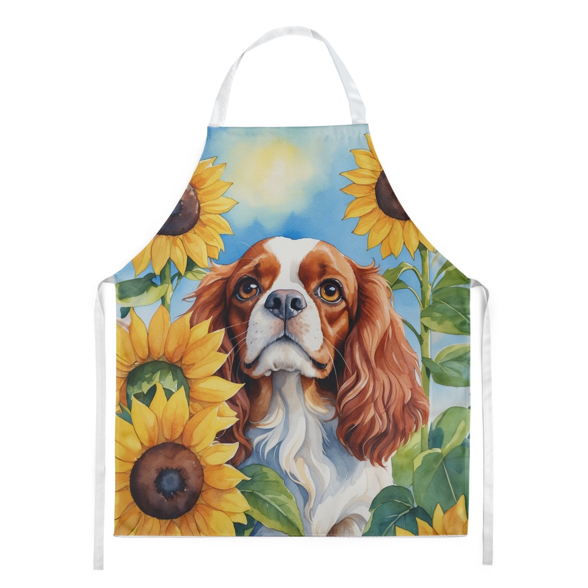 Picture of Carolines Treasures DAC6047APRON 30 x 27 in. Cavalier Spaniel in Sunflowers Apron