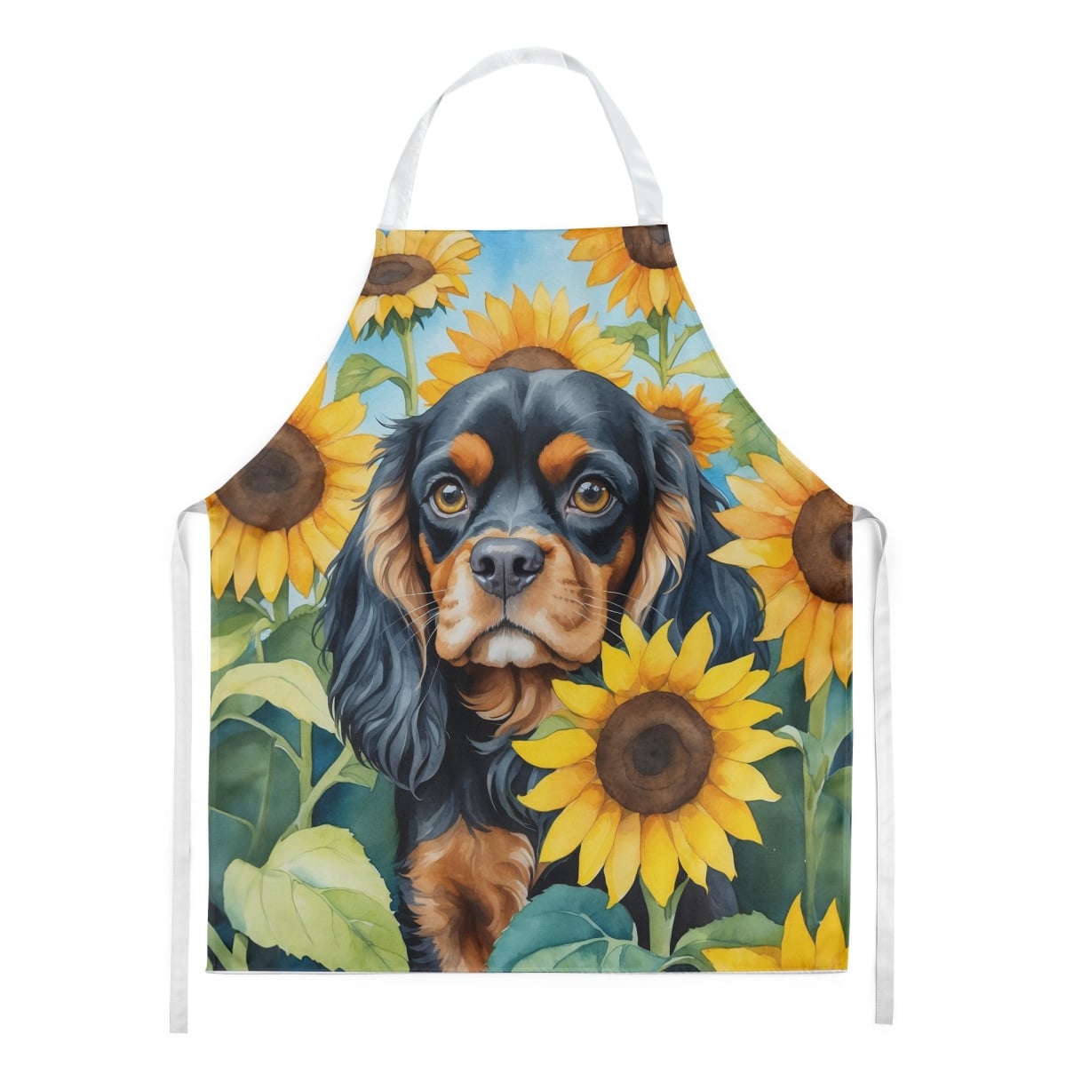 Picture of Carolines Treasures DAC6048APRON 30 x 27 in. Cavalier Spaniel in Sunflowers Apron