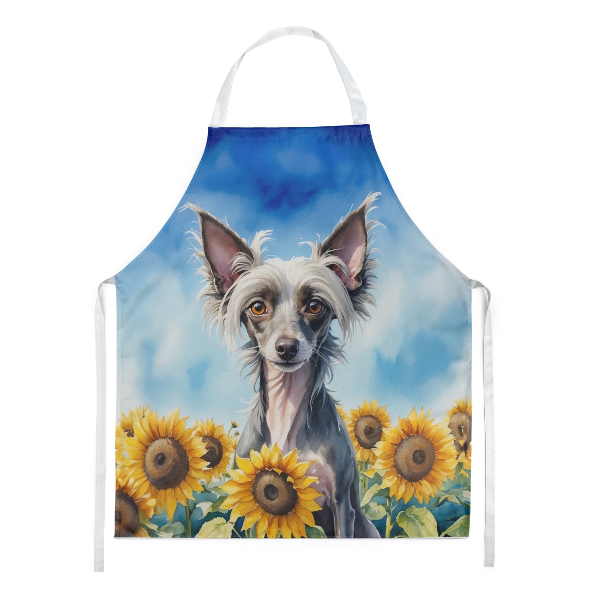 Picture of Carolines Treasures DAC6053APRON 30 x 27 in. Chinese Crested in Sunflowers Apron