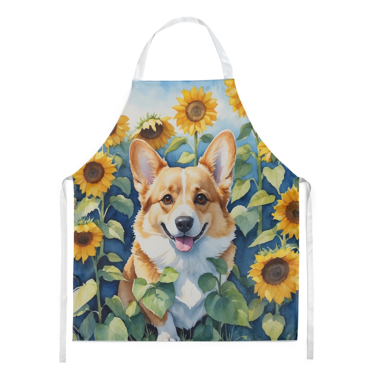 Picture of Carolines Treasures DAC6062APRON 30 x 27 in. Corgi in Sunflowers Apron