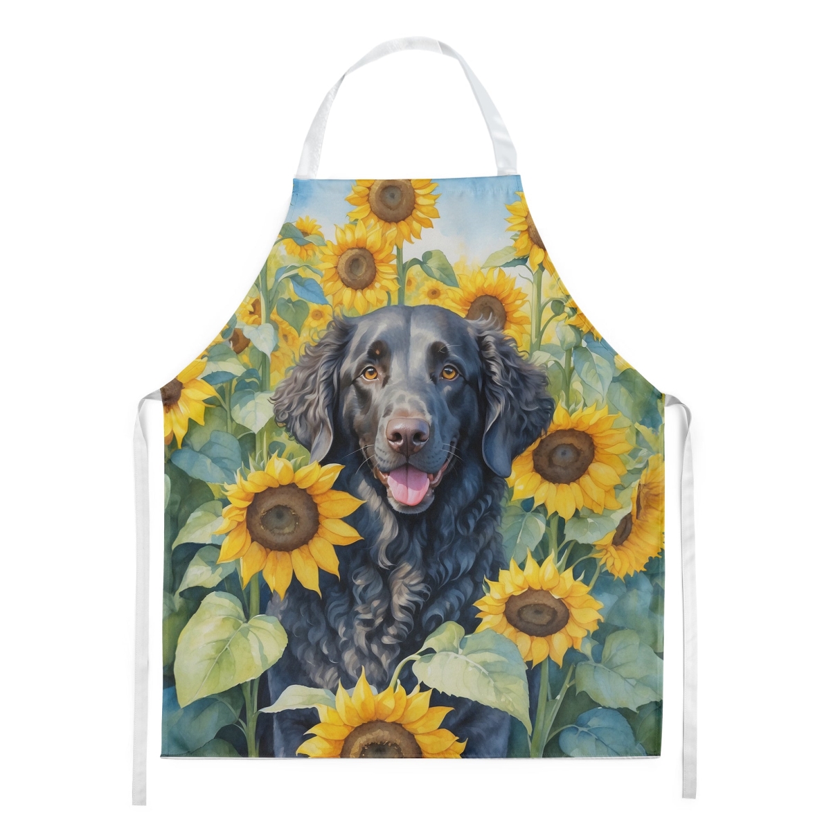 Picture of Carolines Treasures DAC6064APRON 30 x 27 in. Curly-Coated Retriever in Sunflowers Apron