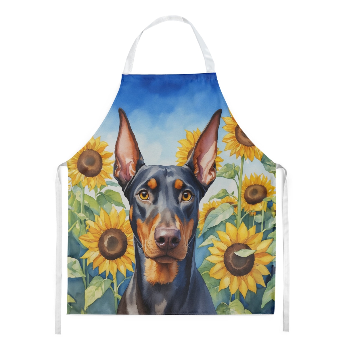 Picture of Carolines Treasures DAC6068APRON 30 x 27 in. Doberman Pinscher in Sunflowers Apron