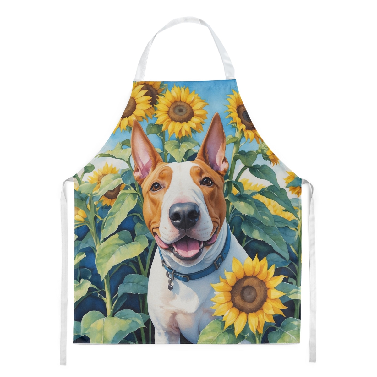 Picture of Carolines Treasures DAC6070APRON 30 x 27 in. English Bull Terrier in Sunflowers Apron