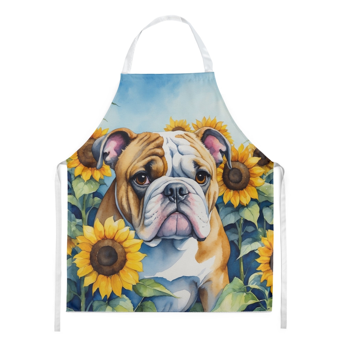 Picture of Carolines Treasures DAC6072APRON 30 x 27 in. English Bulldog in Sunflowers Apron