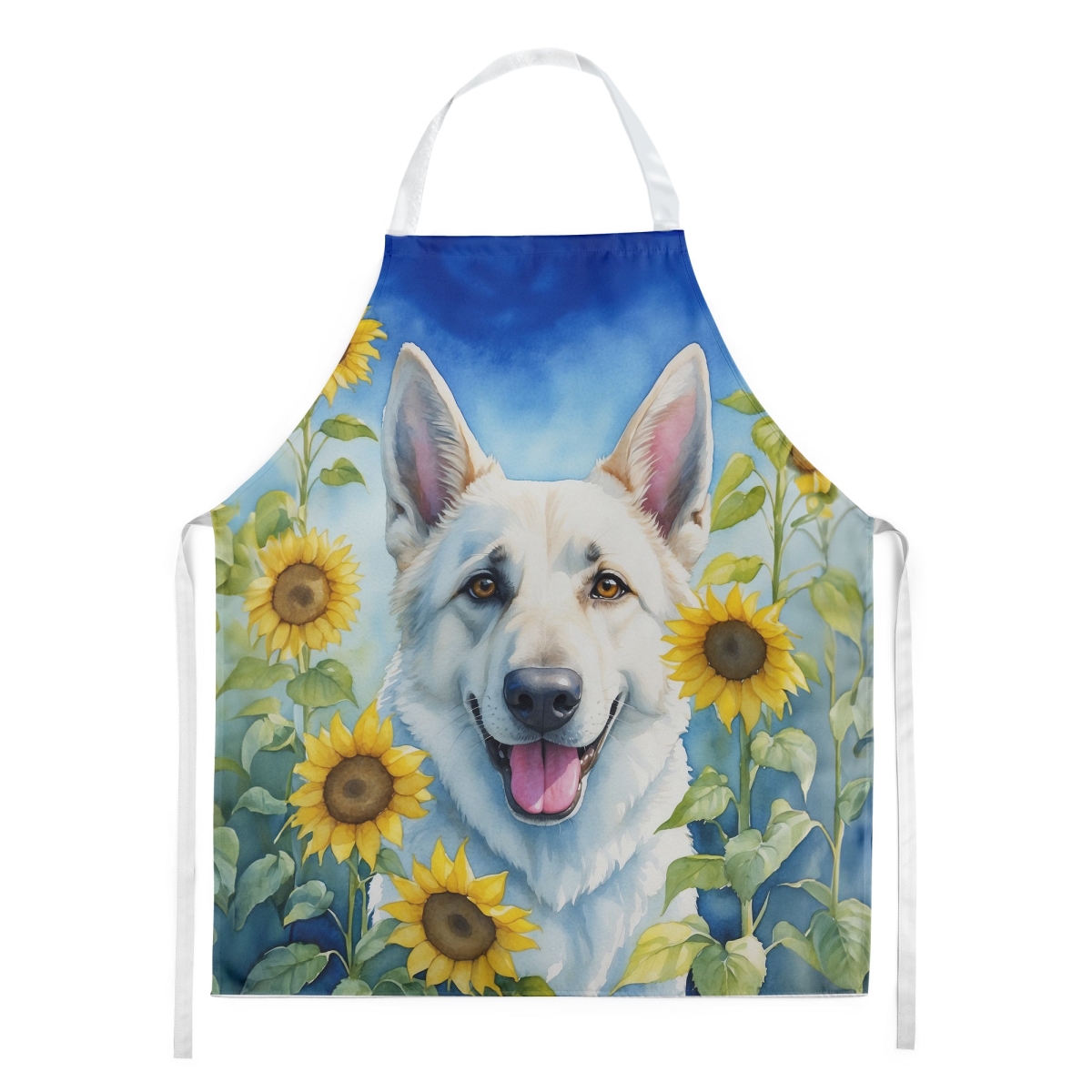 Picture of Carolines Treasures DAC6083APRON 30 x 27 in. White German Shepherd in Sunflowers Apron