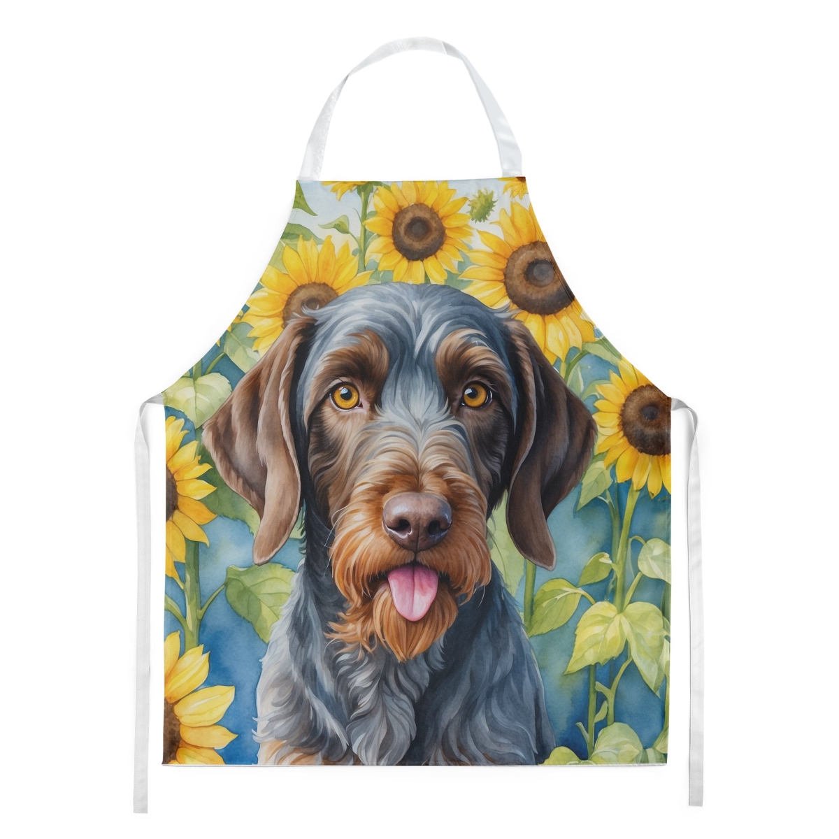 Picture of Carolines Treasures DAC6086APRON 30 x 27 in. German Wirehaired Pointer in Sunflowers Apron