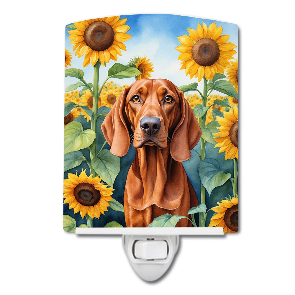 6 x 4 in. Redbone Coonhound in Sunflowers Ceramic Night Light
