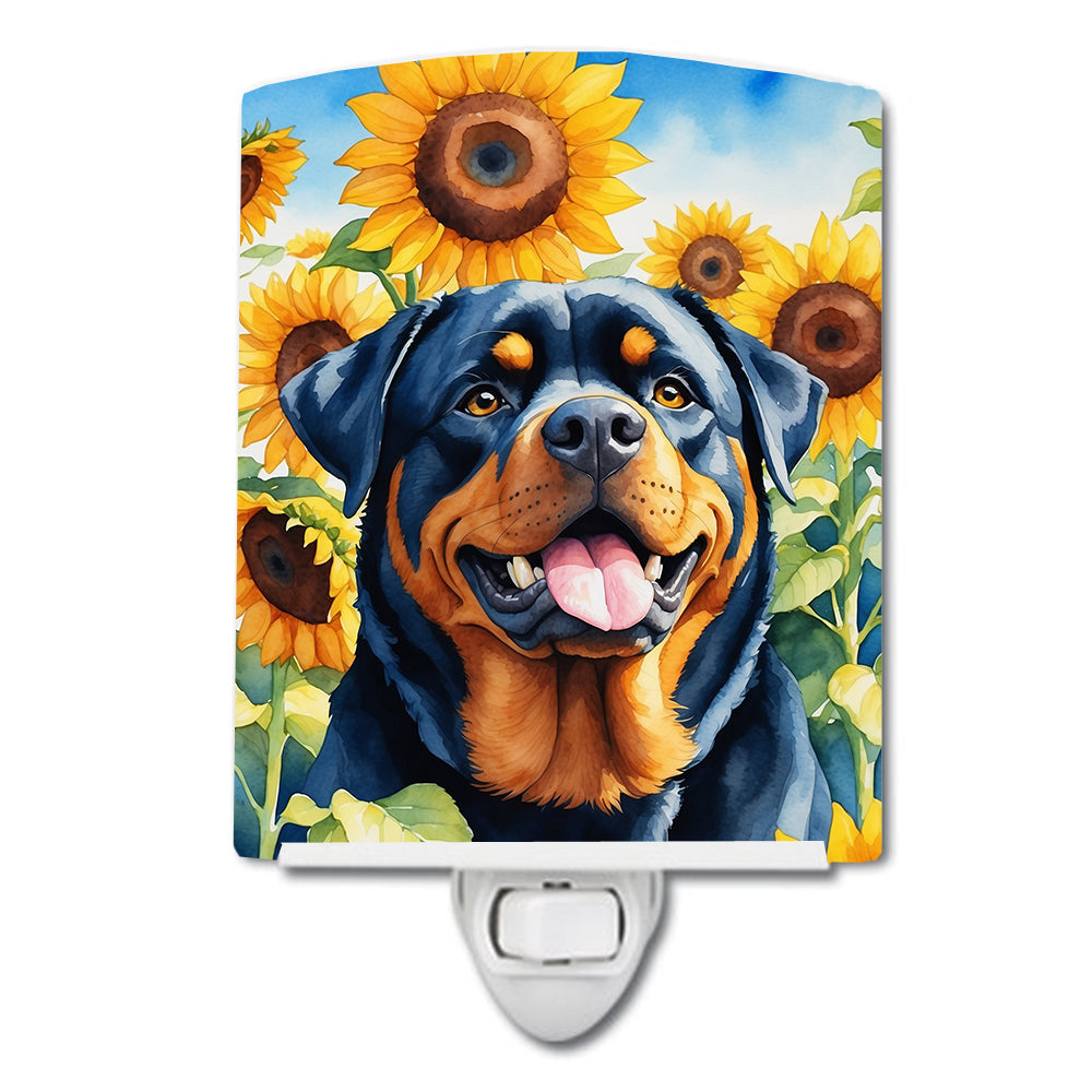 6 x 4 in. Rottweiler in Sunflowers Ceramic Night Light