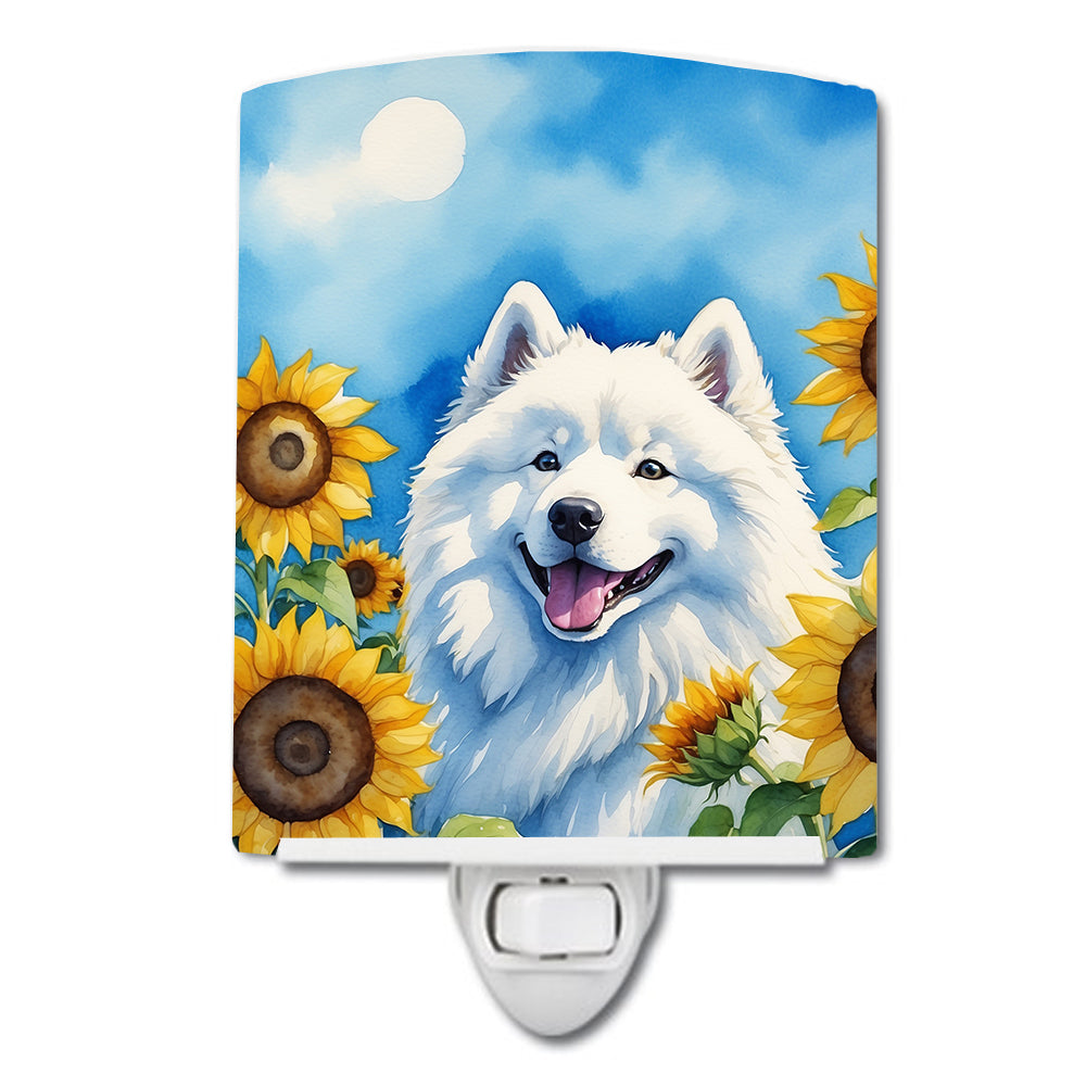 6 x 4 in. Samoyed in Sunflowers Ceramic Night Light