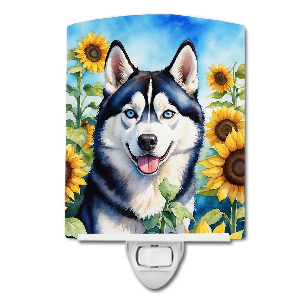 DAC6164CNL 6 x 4 in. Siberian Husky in Sunflowers Ceramic Night Light
