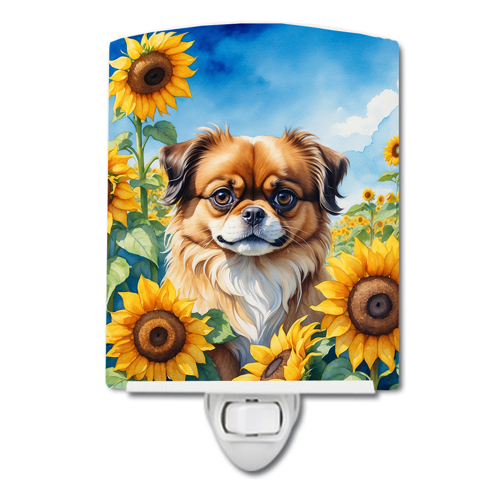 6 x 4 in. Tibetan Spaniel in Sunflowers Ceramic Night Light