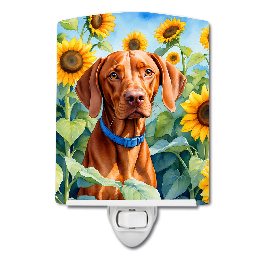 6 x 4 in. Vizsla in Sunflowers Ceramic Night Light