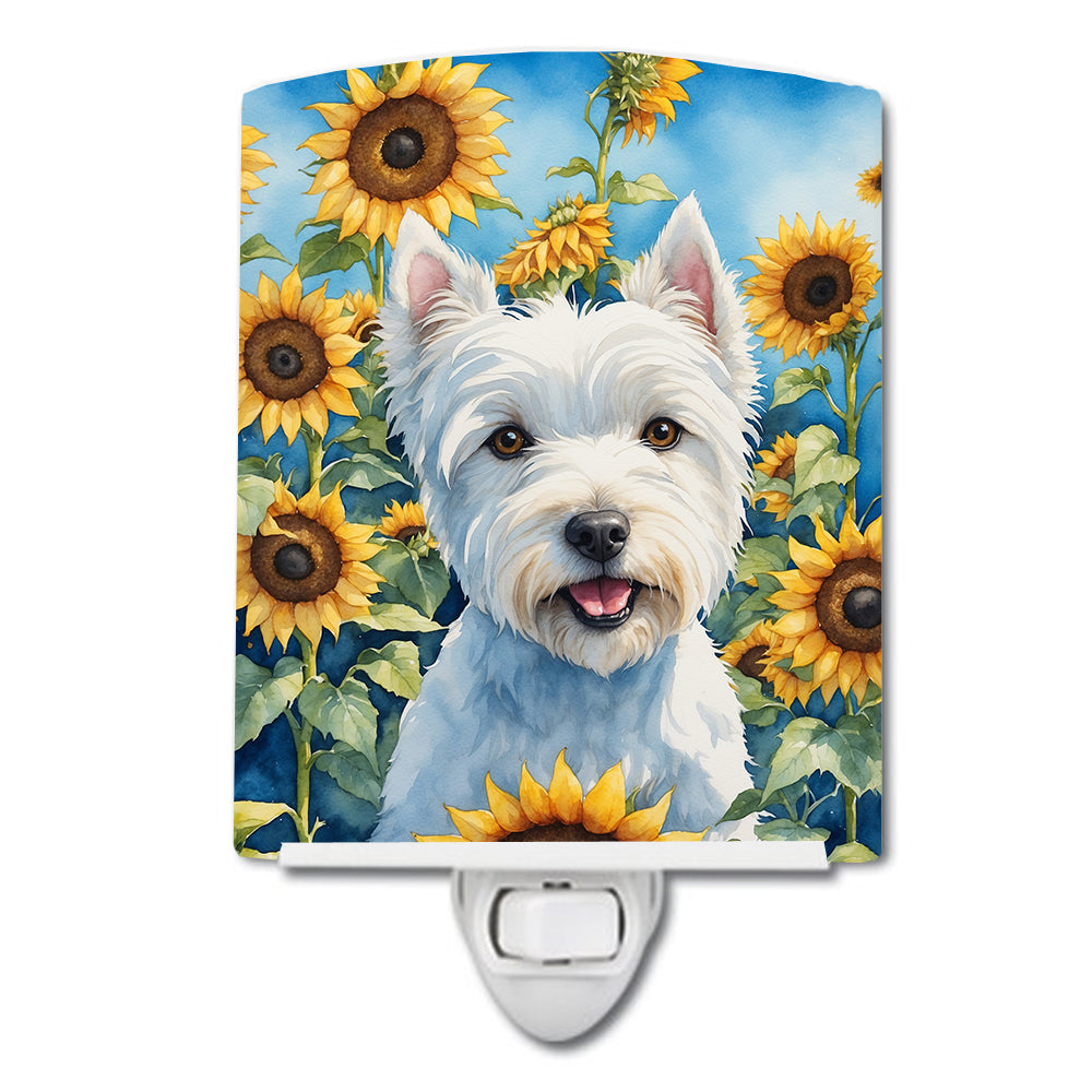 6 x 4 in. Westie in Sunflowers Ceramic Night Light