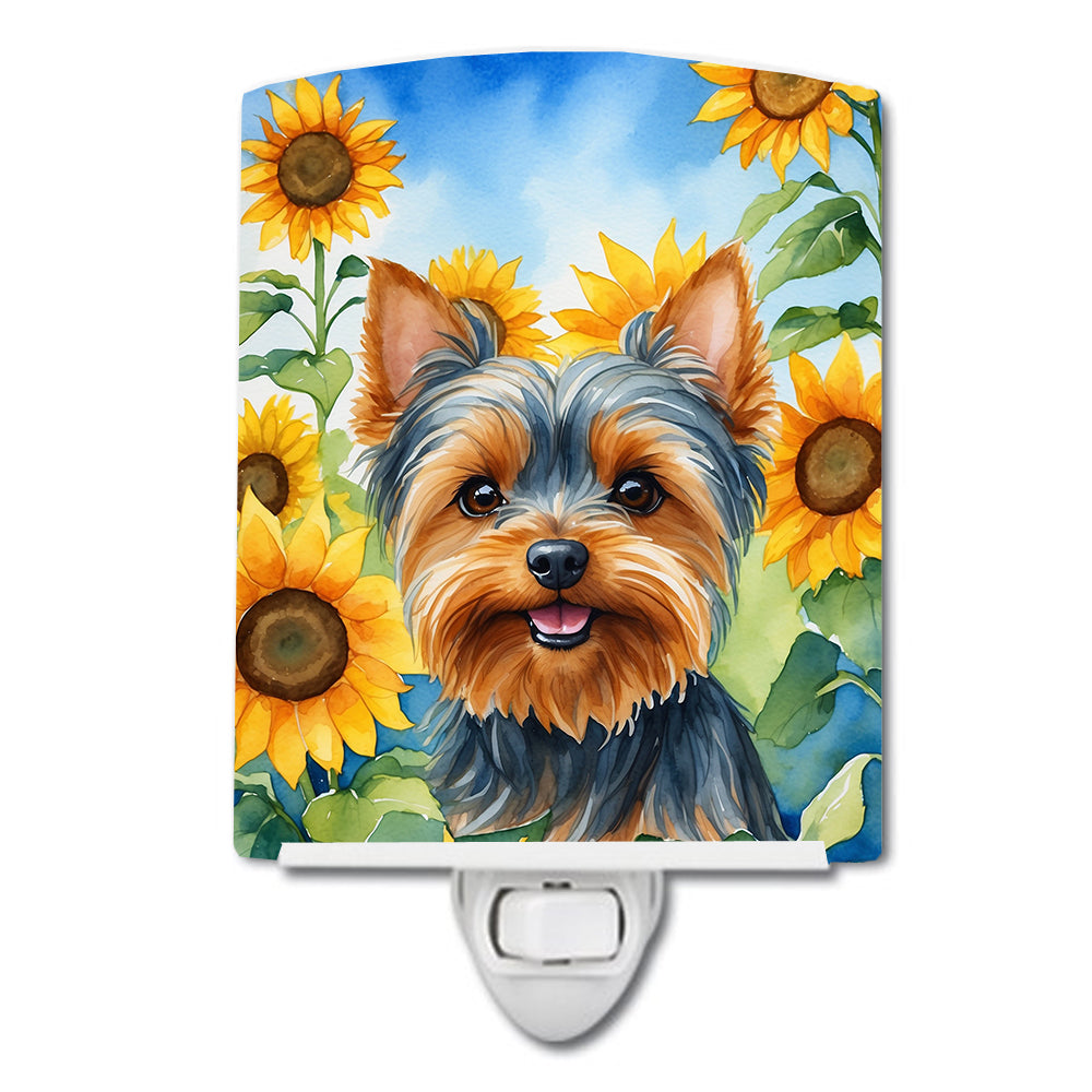 6 x 4 in. Yorkshire Terrier in Sunflowers Ceramic Night Light
