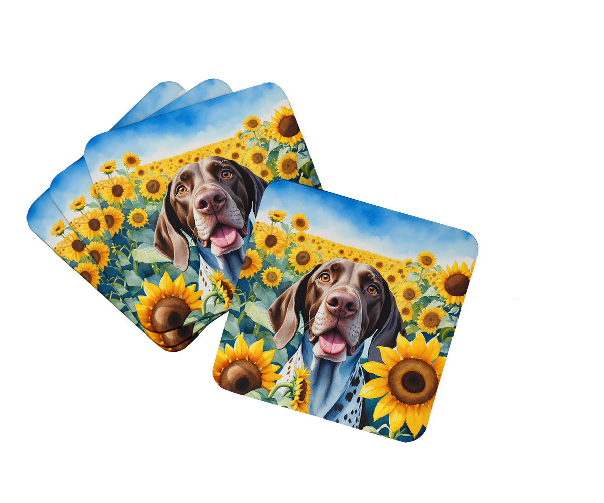 DAC6085FC 3.5 x 3.5 in. German Shorthaired Pointer in Sunflowers Foam Coasters - Set of 4