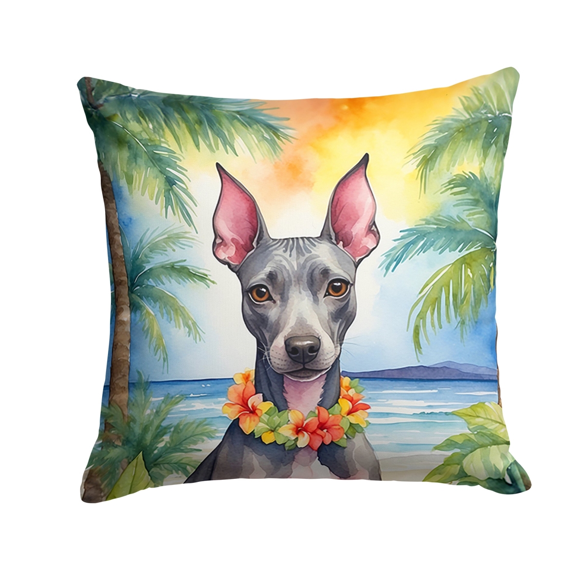 14 x 14 in. American Hairless Terrier Luau Throw Pillow