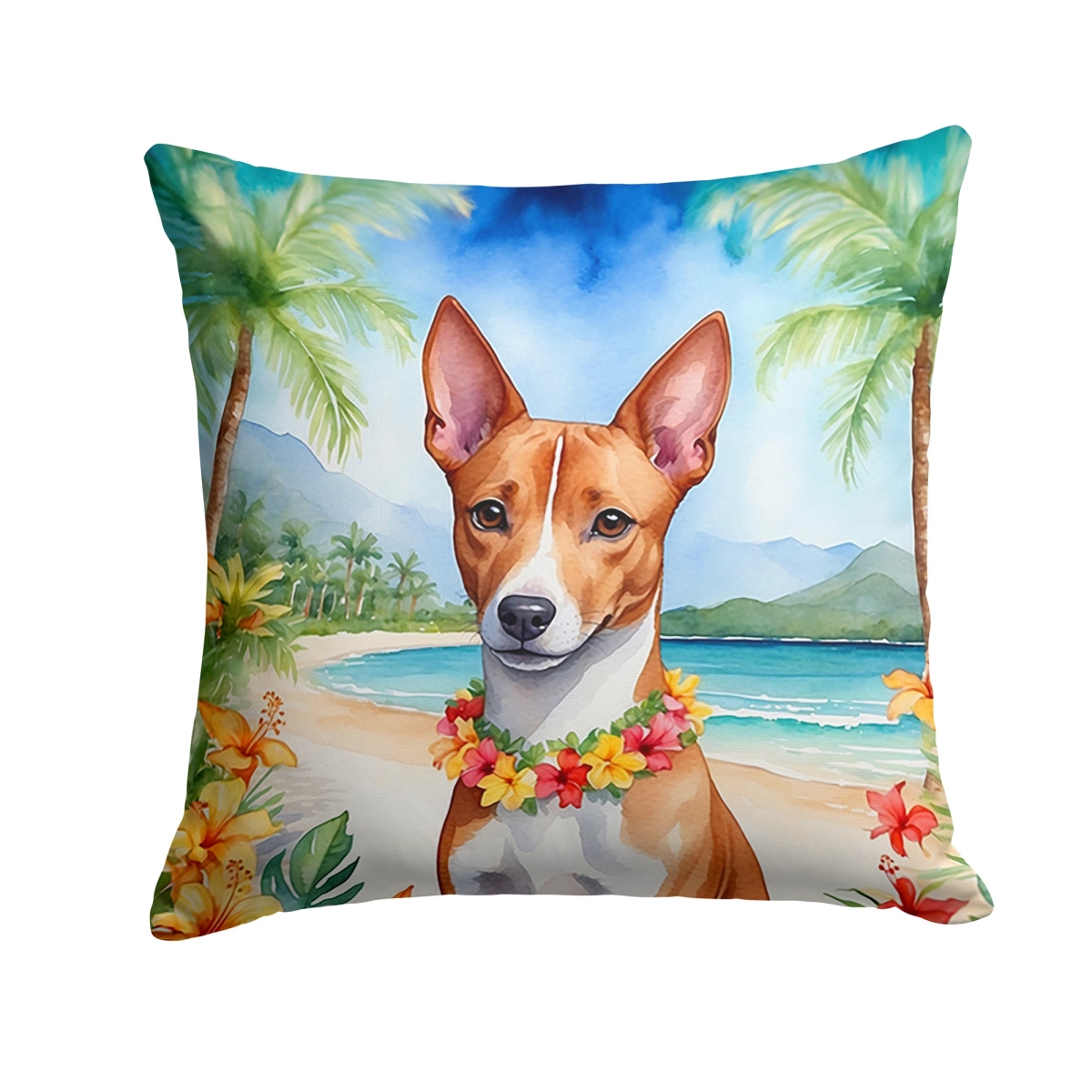 14 x 14 in. Basenji Luau Throw Pillow