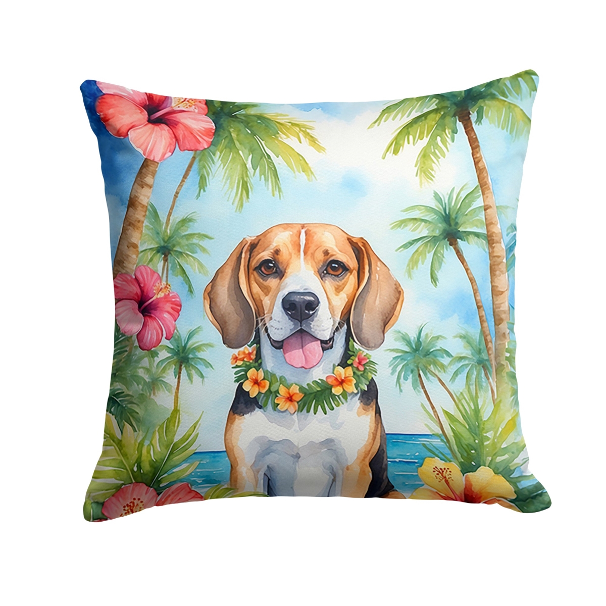 DAC6362PW1414 14 x 14 in. Beagle Luau Throw Pillow