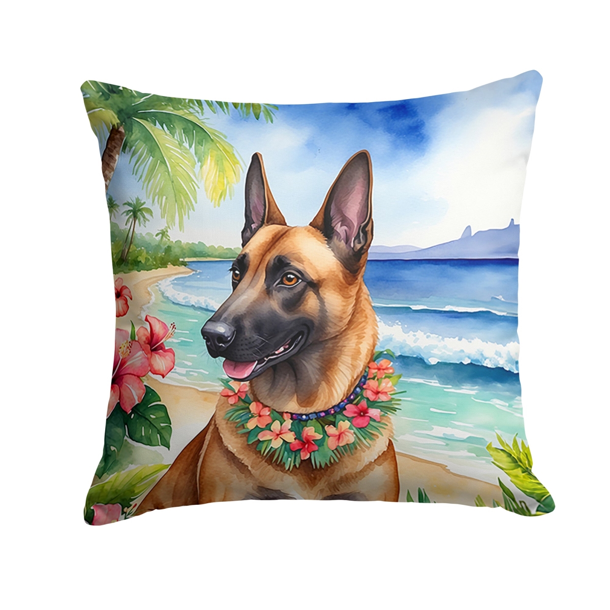DAC6366PW1414 14 x 14 in. Belgian Malinois Luau Throw Pillow