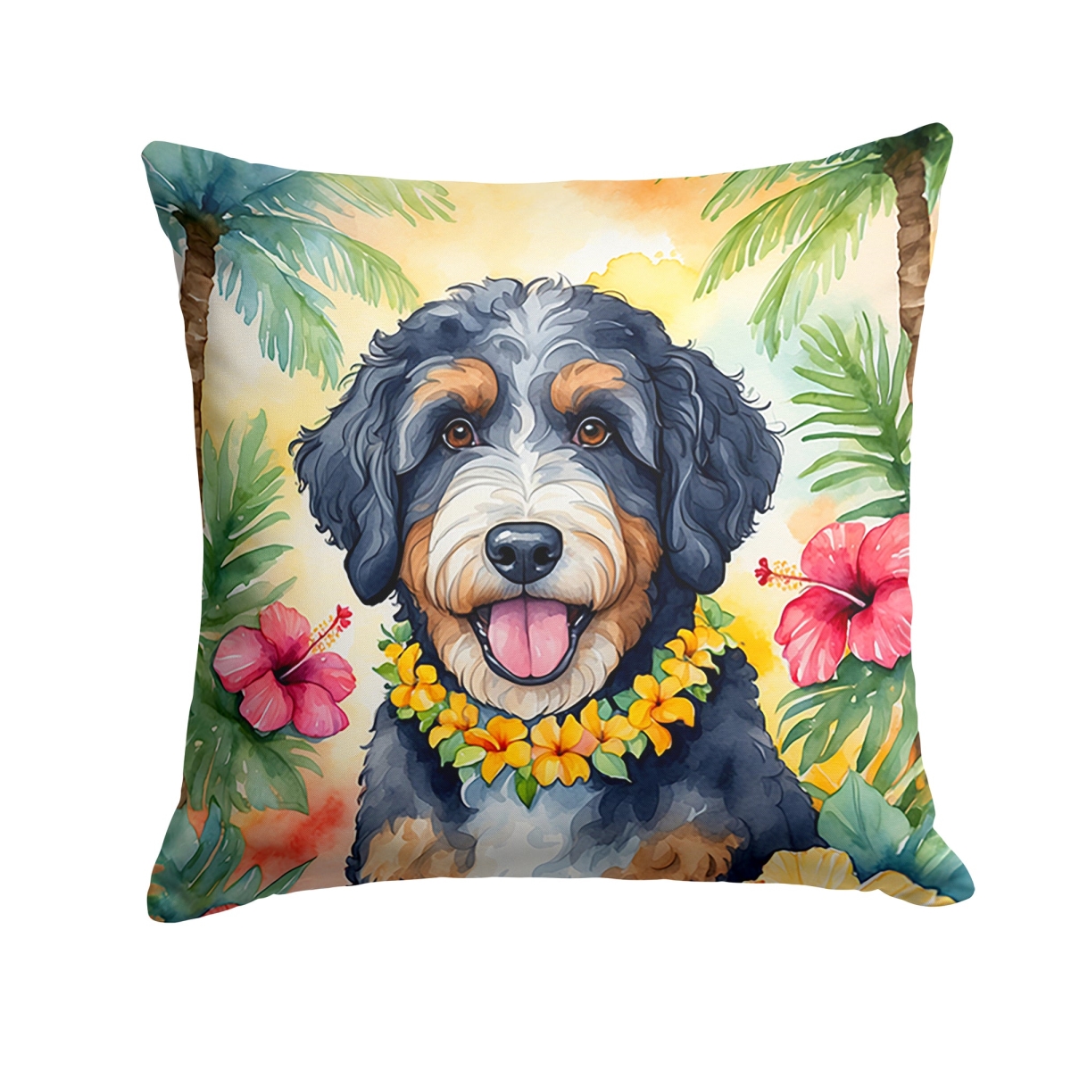 14 x 14 in. Bernedoodle Luau Throw Pillow