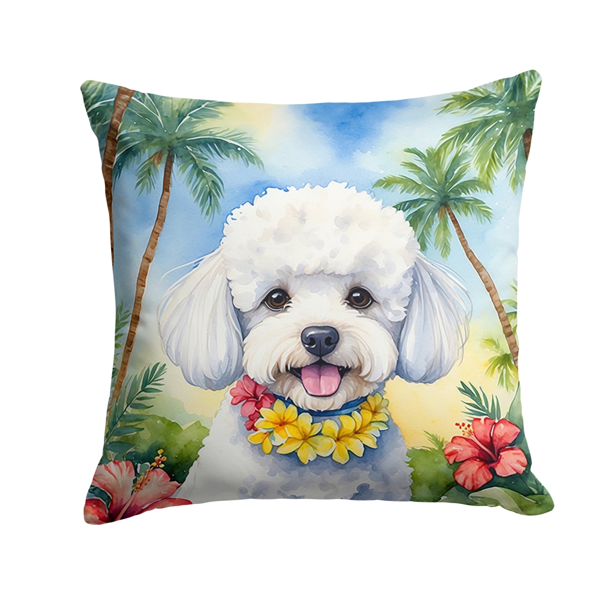 DAC6373PW1414 14 x 14 in. Bichon Frise Luau Throw Pillow