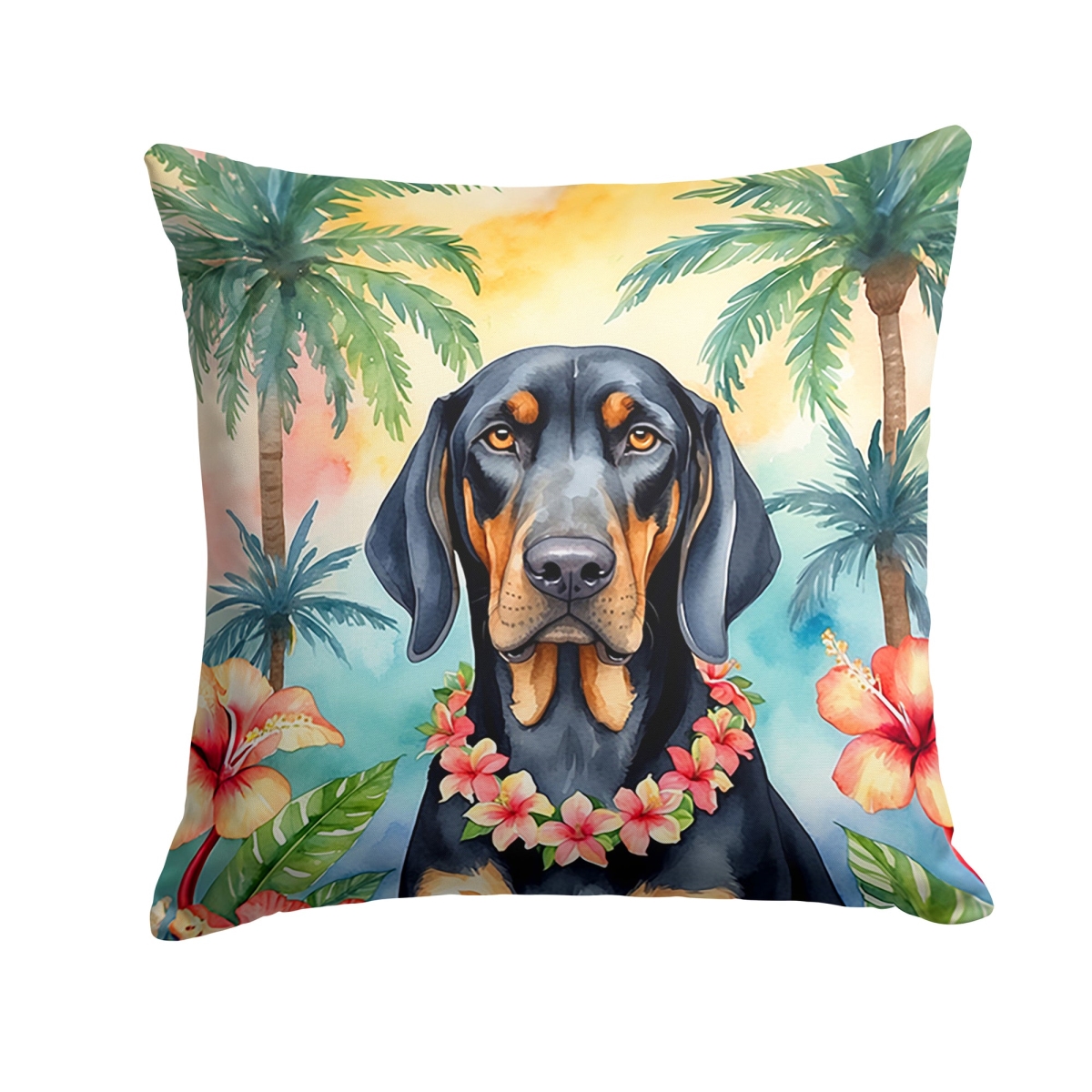 14 x 14 in. Black & Tan Coonhound Luau Throw Pillow