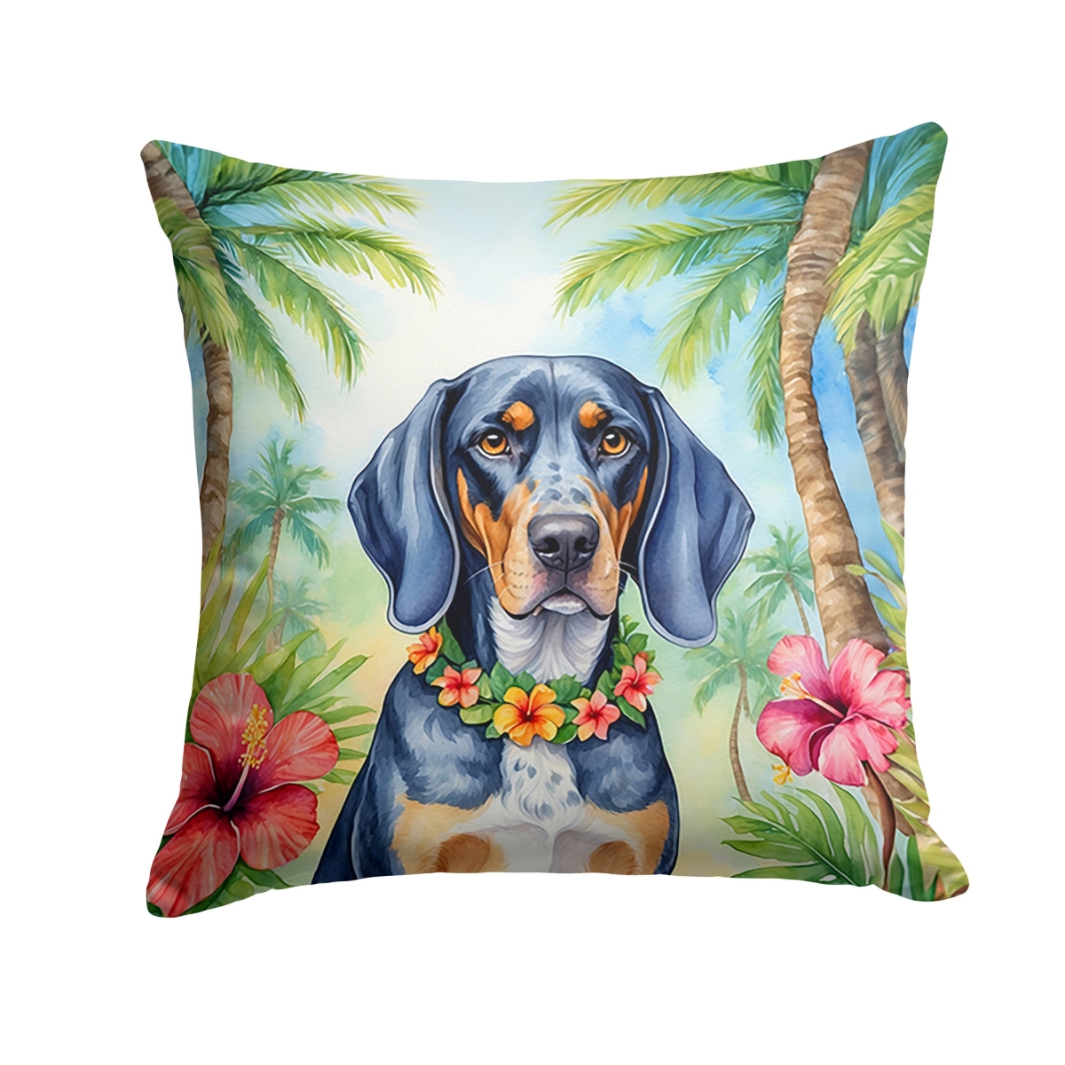 DAC6376PW1414 14 x 14 in. Bluetick Coonhound Luau Throw Pillow