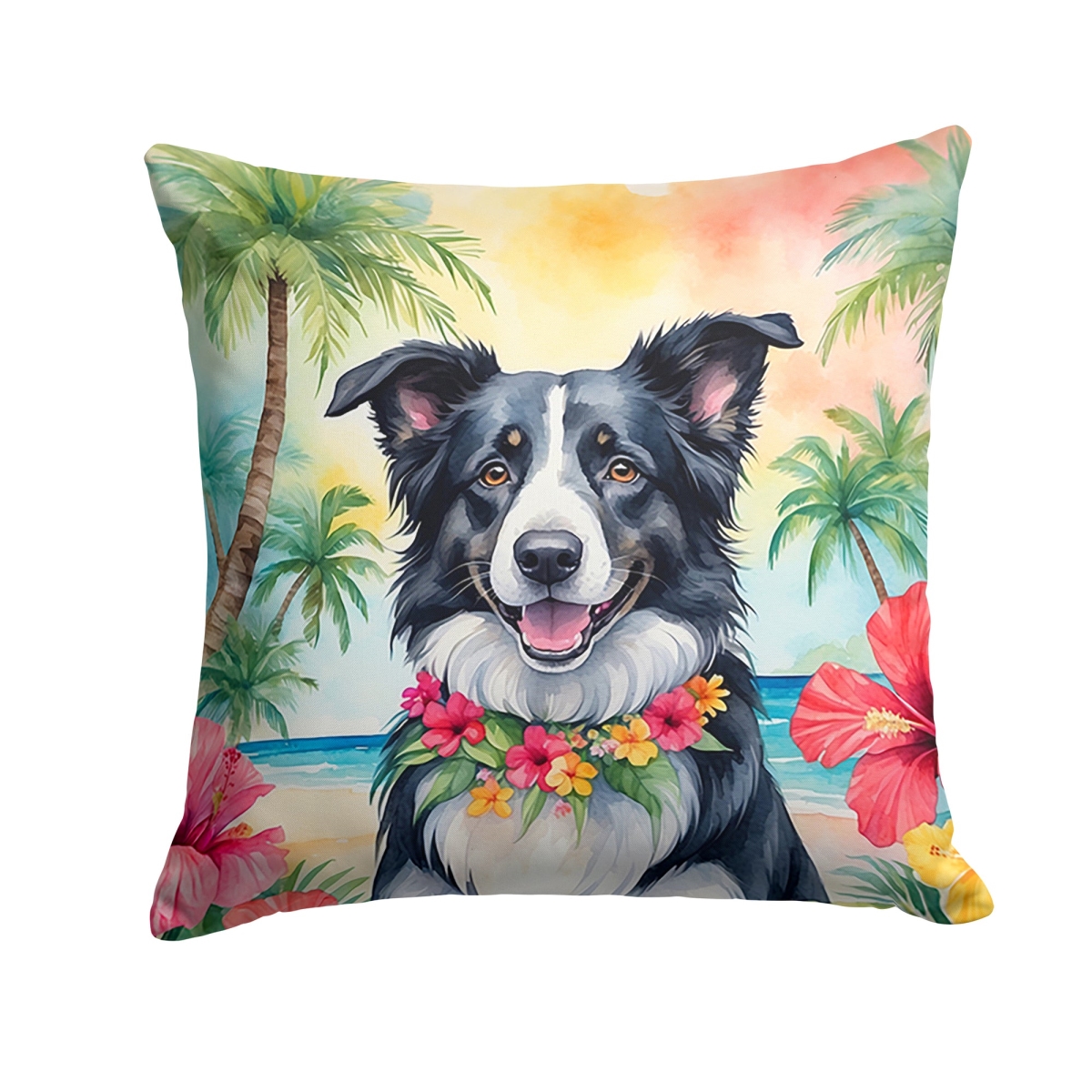 DAC6377PW1414 14 x 14 in. Border Collie Luau Throw Pillow
