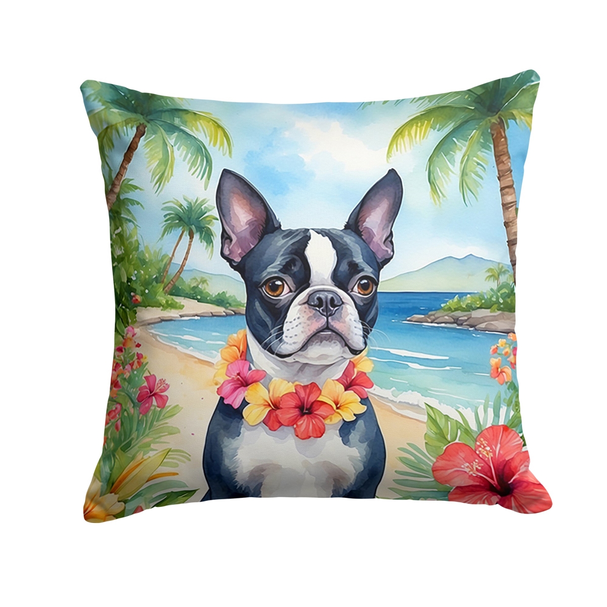 14 x 14 in. Boston Terrier Luau Throw Pillow