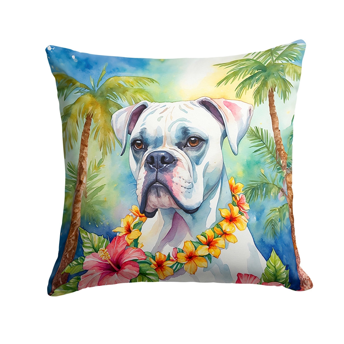 14 x 14 in. White Boxer Luau Throw Pillow