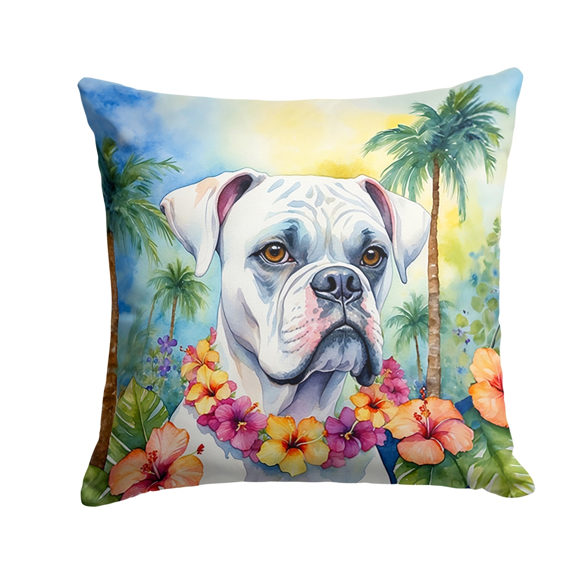 DAC6387PW1414 14 x 14 in. White Boxer Luau Throw Pillow