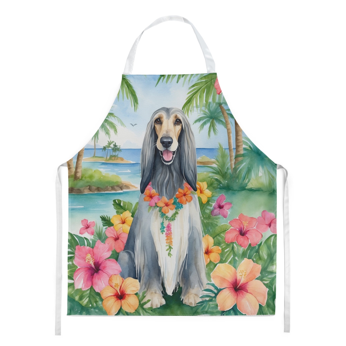 Picture of Carolines Treasures DAC6346APRON 30 x 27 in. Afghan Hound Luau Apron
