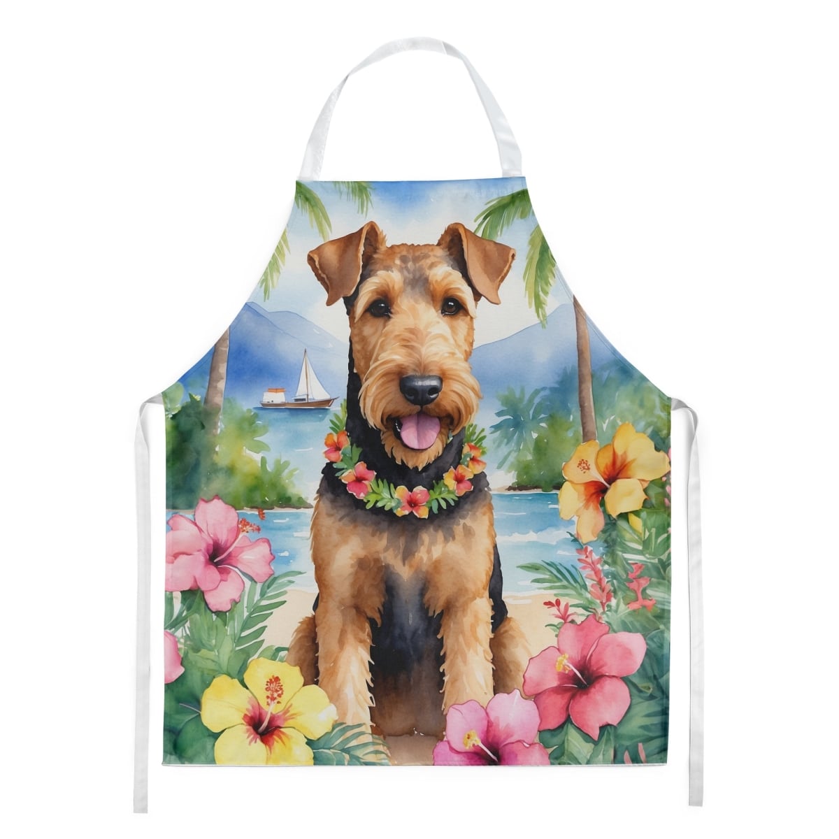 Picture of Carolines Treasures DAC6347APRON 30 x 27 in. Airedale Terrier Luau Apron