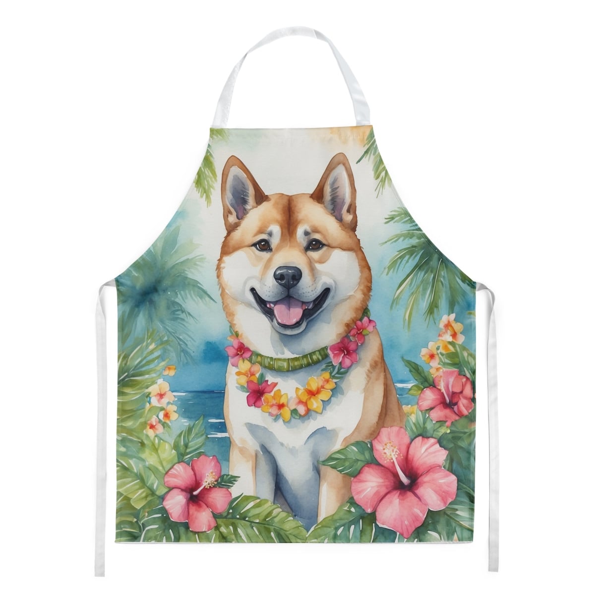 Picture of Carolines Treasures DAC6348APRON 30 x 27 in. Akita Luau Apron