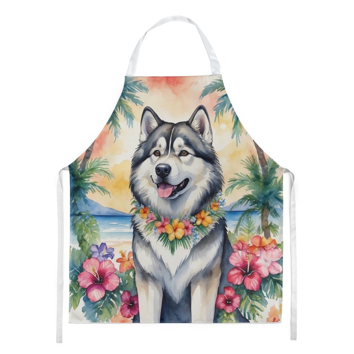 Picture of Carolines Treasures DAC6349APRON 30 x 27 in. Alaskan Malamute Luau Apron