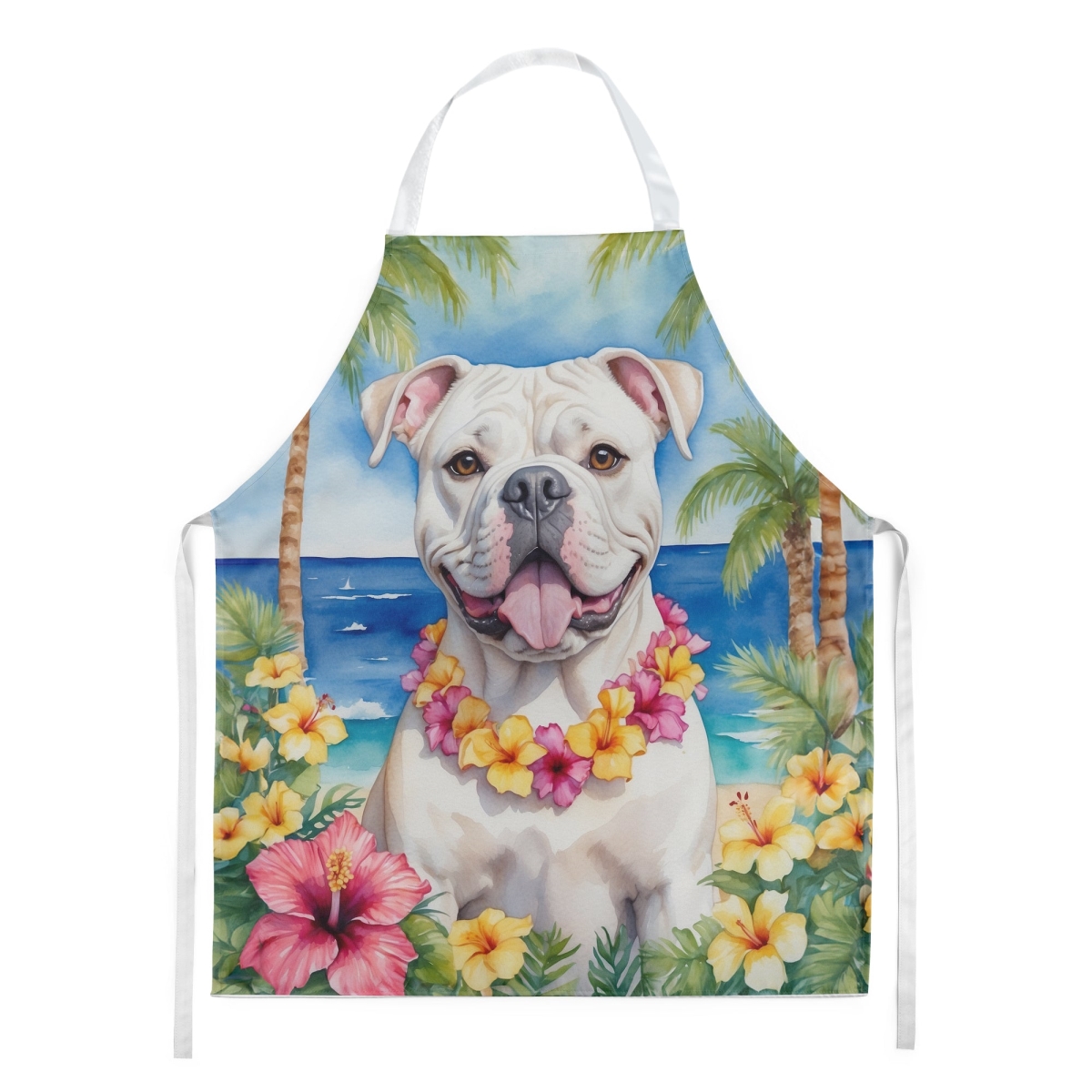 Picture of Carolines Treasures DAC6350APRON 30 x 27 in. American Bulldog Luau Apron