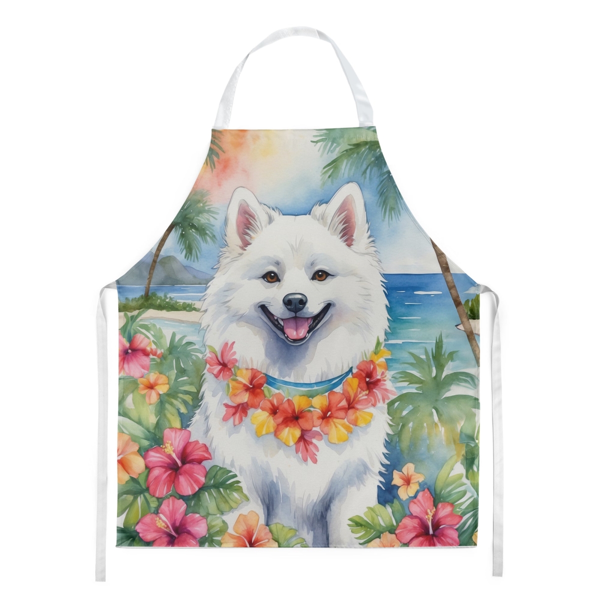 Picture of Carolines Treasures DAC6352APRON 30 x 27 in. American Eskimo Luau Apron