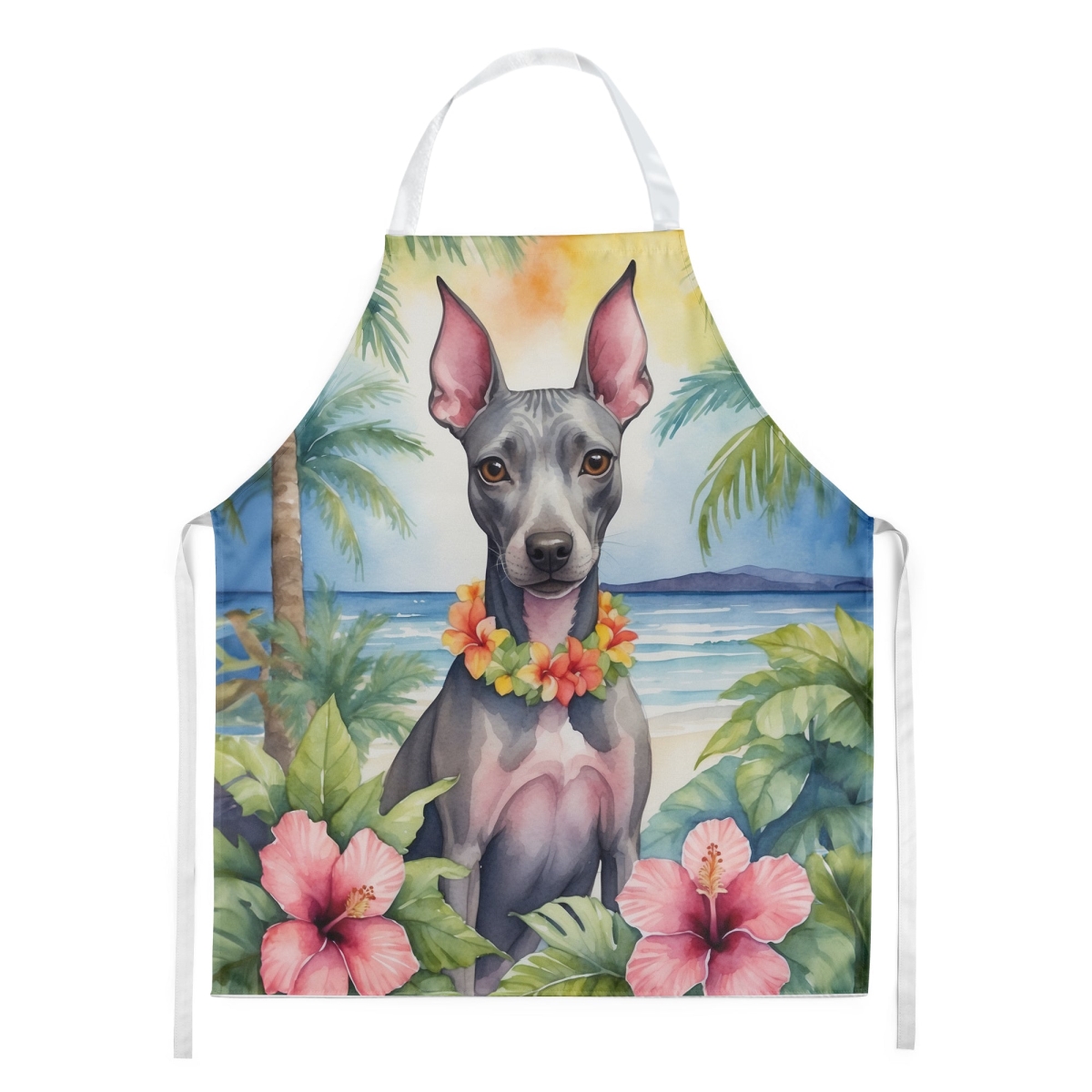 Picture of Carolines Treasures DAC6354APRON 30 x 27 in. American Hairless Terrier Luau Apron