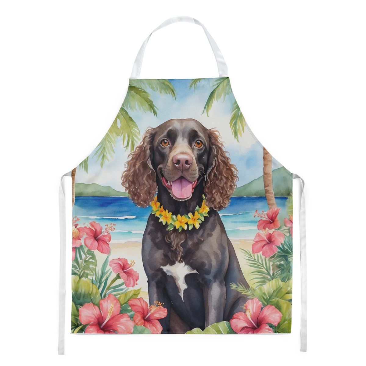 Picture of Carolines Treasures DAC6355APRON 30 x 27 in. American Water Spaniel Luau Apron