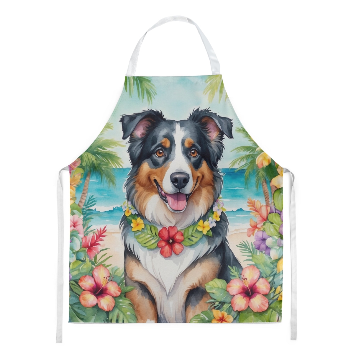 Picture of Carolines Treasures DAC6358APRON 30 x 27 in. Australian Shepherd Luau Apron
