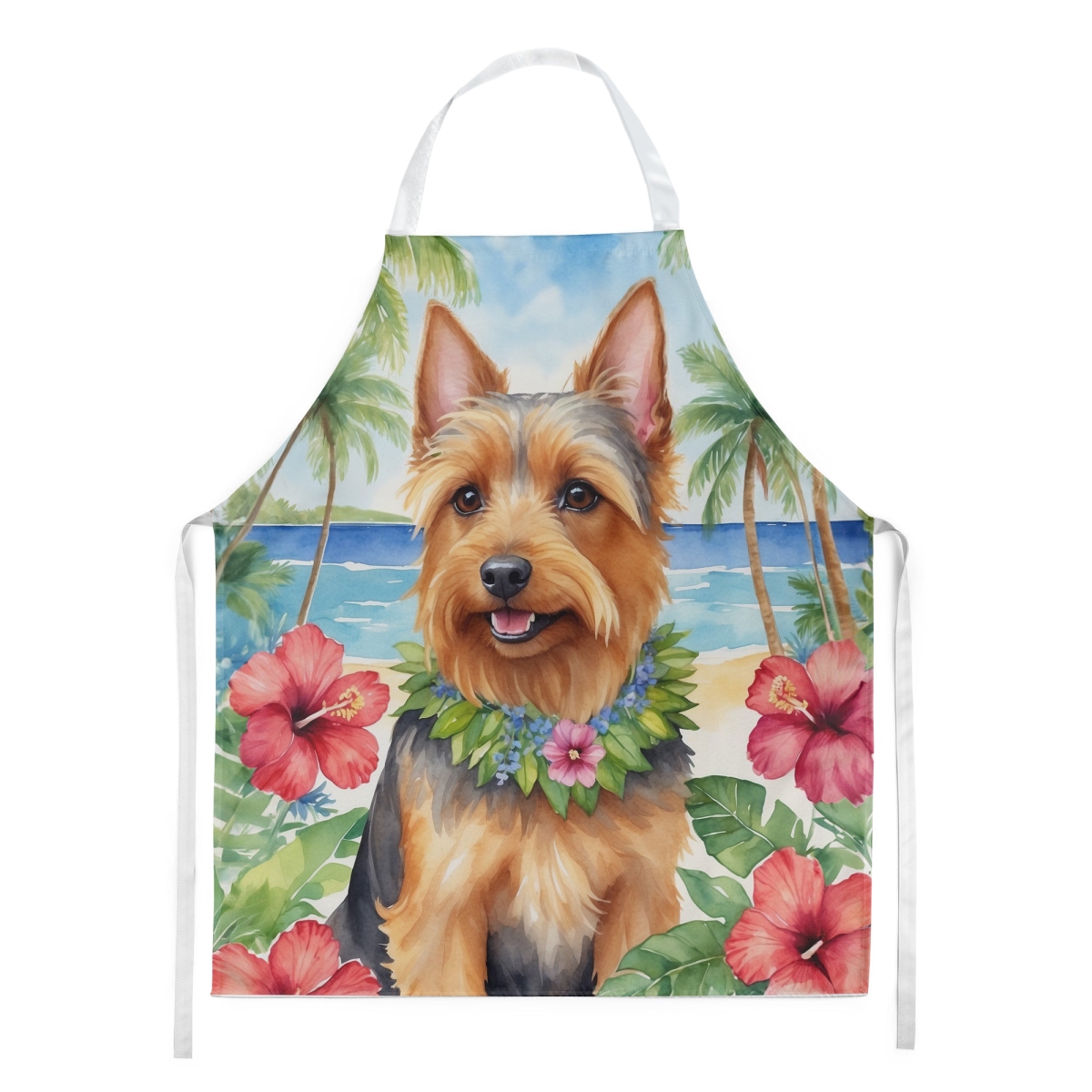 Picture of Carolines Treasures DAC6359APRON 30 x 27 in. Australian Terrier Luau Apron