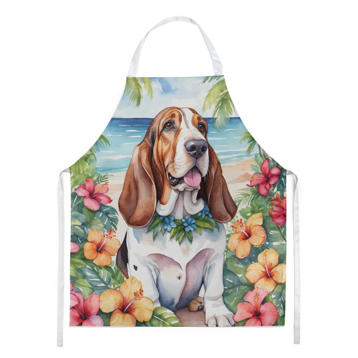 Picture of Carolines Treasures DAC6361APRON 30 x 27 in. Basset Hound Luau Apron