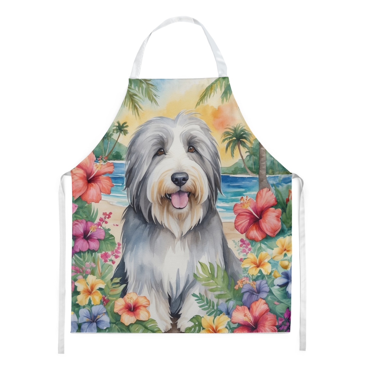 Picture of Carolines Treasures DAC6364APRON 30 x 27 in. Bearded Collie Luau Apron