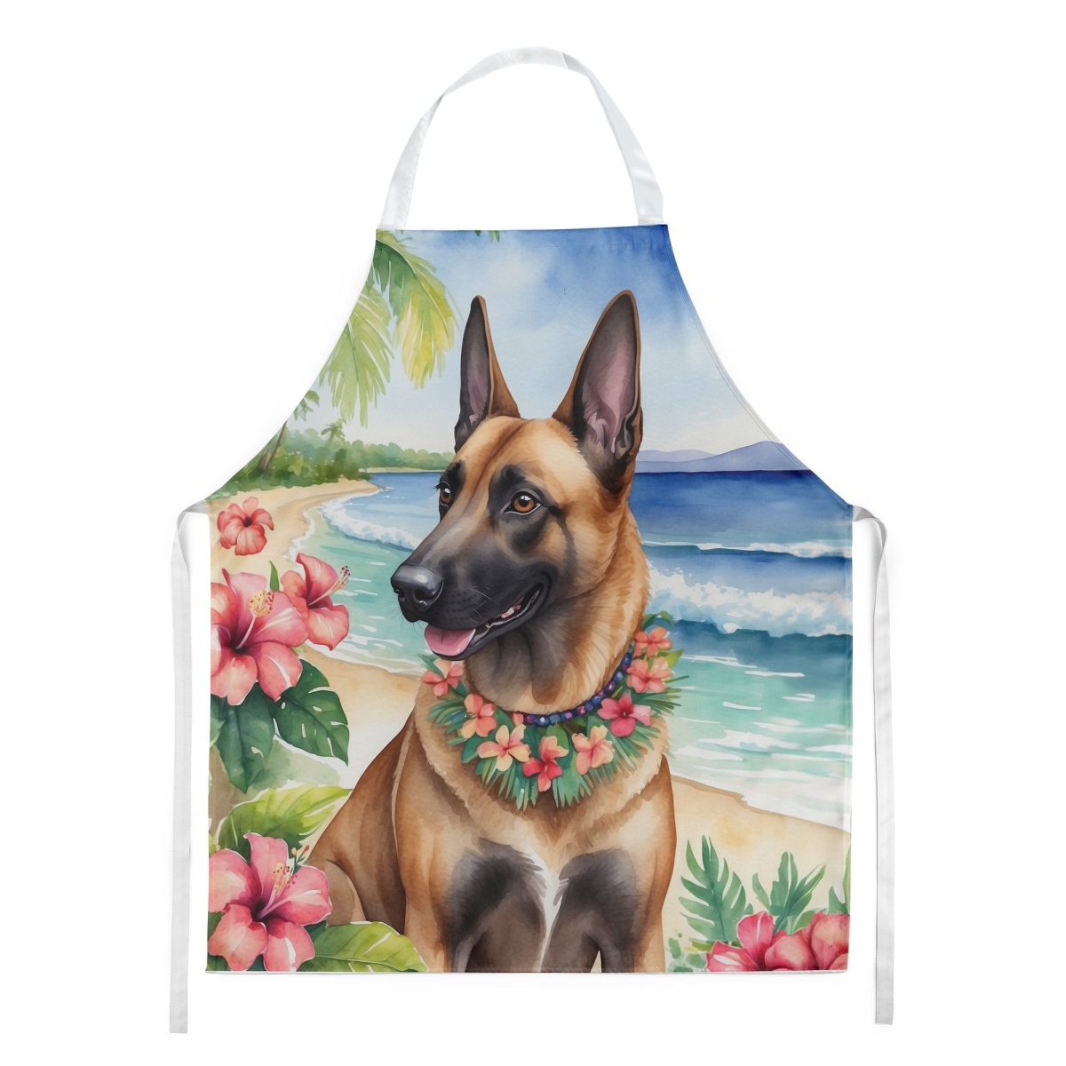 Picture of Carolines Treasures DAC6366APRON 30 x 27 in. Belgian Malinois Luau Apron