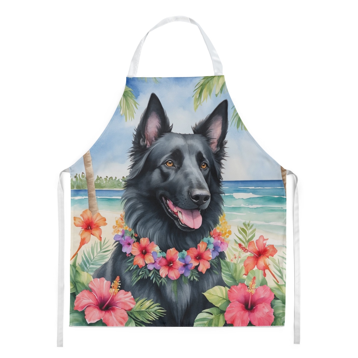 Picture of Carolines Treasures DAC6367APRON 30 x 27 in. Belgian Sheepdog Luau Apron